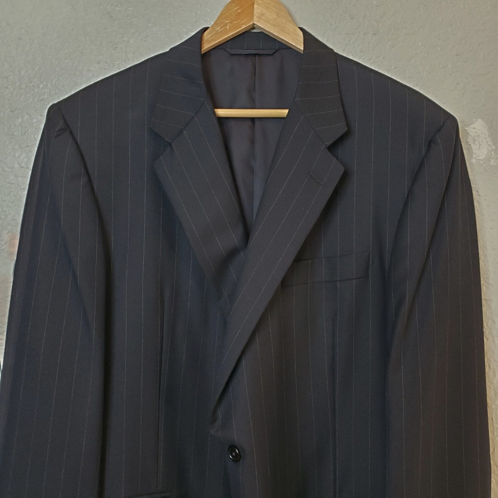 Hickey Freeman Suit Jacket Sport Coat 2 Button Blue PinStripe 46R 100% Wool EUC - Picture 2 of 16
